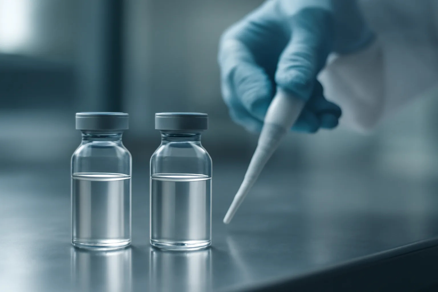 Two vials on a lab bench representing a mots-c vs nad plus comparison