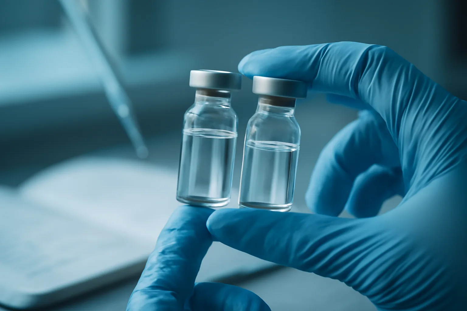 Two unlabeled research vials compared side by side in a lab setting