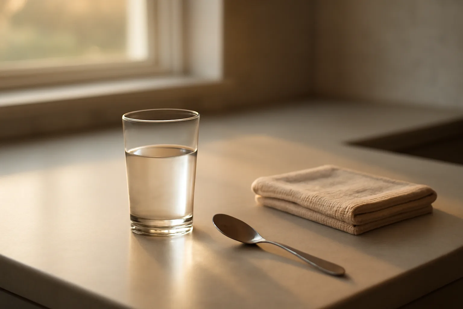 Morning light on a kitchen counter, evoking a quiet fasted-morning routine timing question
