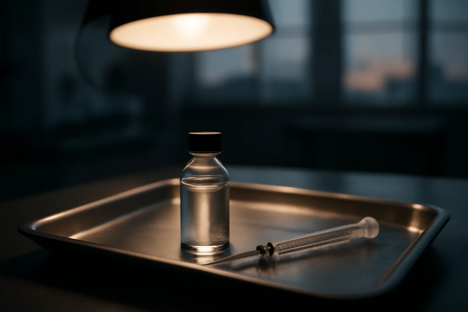 Vial and syringe on a lab tray, evoking the question of how long MOTS-c takes to work